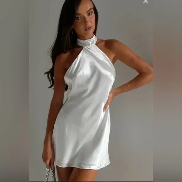 Meshki Carla Bow Halter Mini Dress – White - Picture 3 of 6